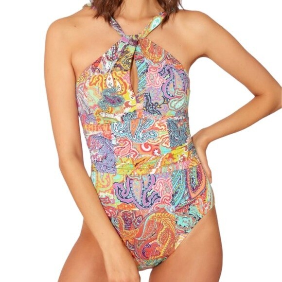 NWT Bleu Rod Beattie Paisley Print Halterneck One-Piece Swimsuit Size 10 NEW - Picture 9 of 14